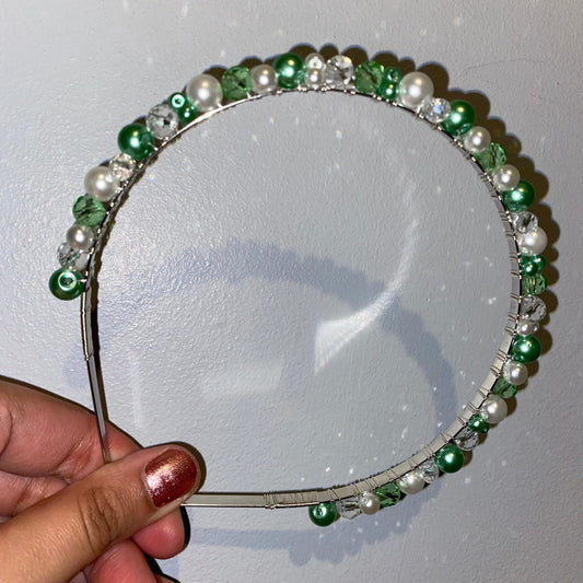 Green & White Pearl Hairband