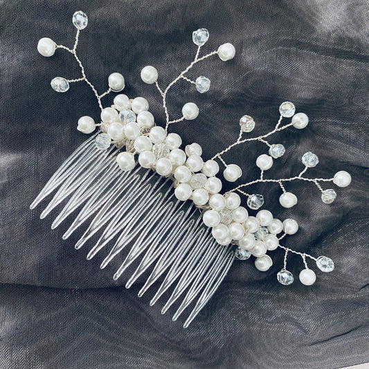 White Pearl Floral Hair Comb